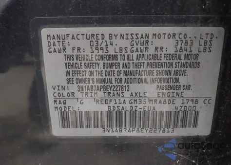 2014 Nissan Sentra Sv z USA, uszkodzony, nr VIN 3N1AB7AP8EY227813